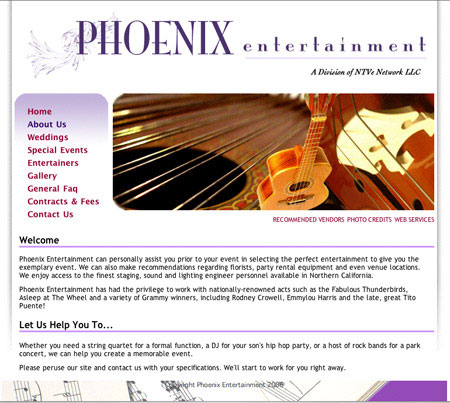 CSS brochure for an entertainment agency.-alleventmusic.net