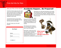 Pet first aid kits landing page.